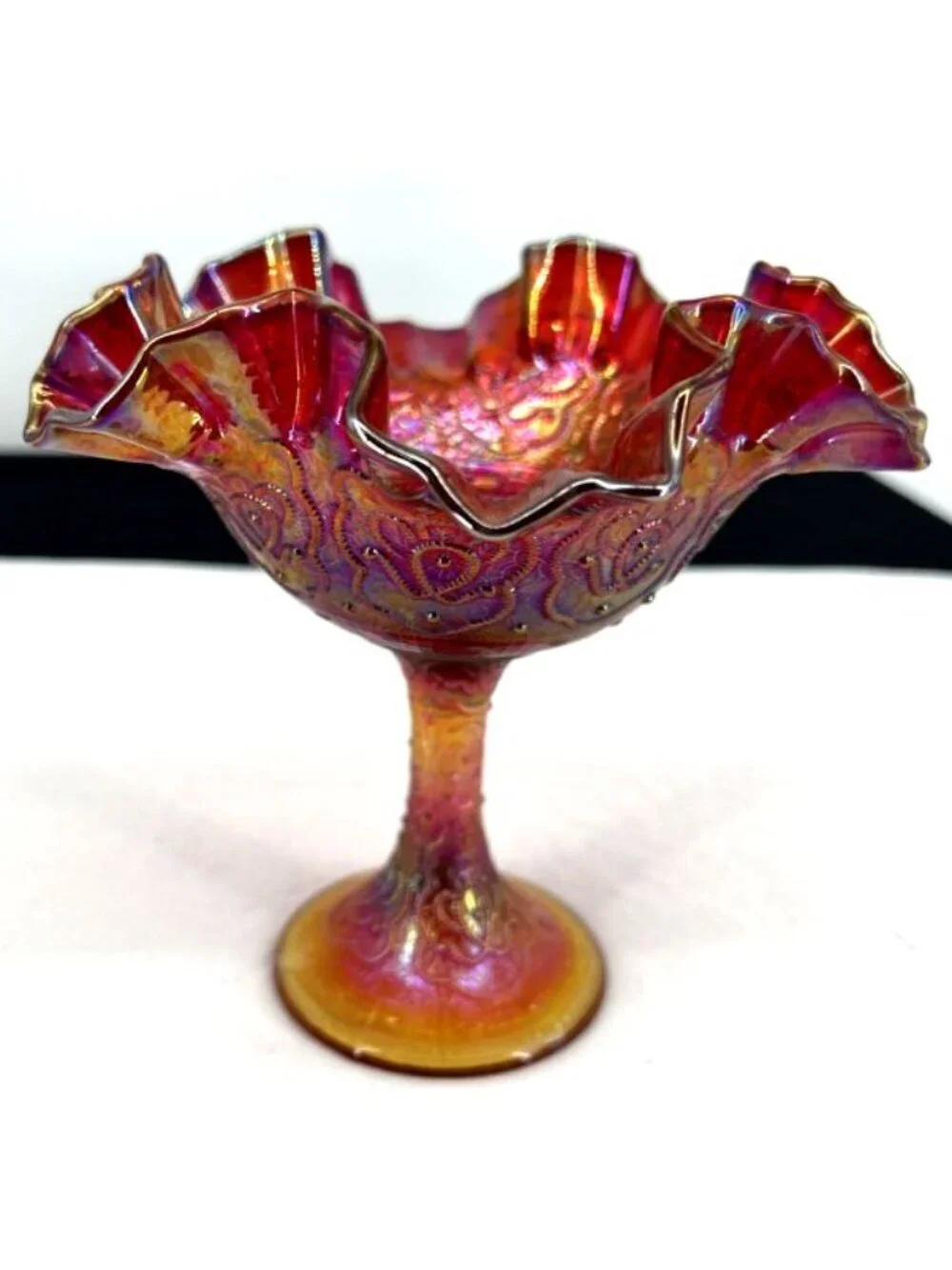 Fenton Persian Medallion Compote Candy Dish Red 6.5